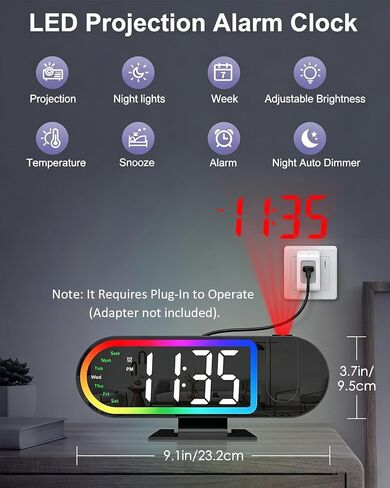 Projection Alarm Clock for Bedroom Ceiling, 8.5" Large Display Alarm Clock with 180° Rotatable Projector, 4 Brightness, 17 Ambient Light, Temp & Weekday, Snooze, Digital Clocks for Home Decor in Saudi Arabia