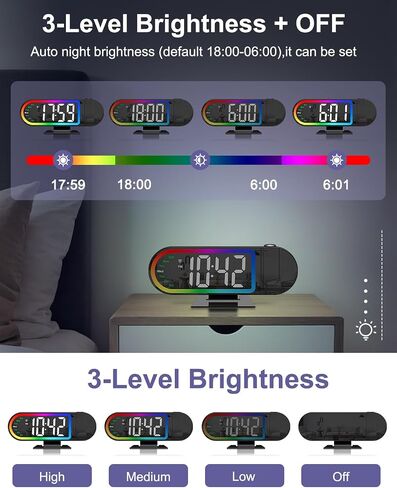 Projection Alarm Clock for Bedroom Ceiling, 8.5" Large Display Alarm Clock with 180° Rotatable Projector, 4 Brightness, 17 Ambient Light, Temp & Weekday, Snooze, Digital Clocks for Home Decor in Saudi Arabia