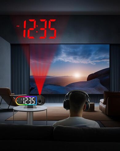 Projection Alarm Clock for Bedroom Ceiling, 8.5" Large Display Alarm Clock with 180° Rotatable Projector, 4 Brightness, 17 Ambient Light, Temp & Weekday, Snooze, Digital Clocks for Home Decor in Saudi Arabia