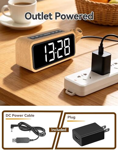 Netzu Wooden Projection Alarm Clock, Loud Digital Plug-in Clock with 180° Rotatable Projector, 5 Volumes, 12 Ringtones, Snooze for Bedroom Ceiling Wood Decor in Saudi Arabia