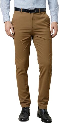 Men's Formal Dress Pants - Wrinkle-Resistant Stretch Trousers, Business Casual Easy Care Work, Cotton-Like Polyester in Kuwait