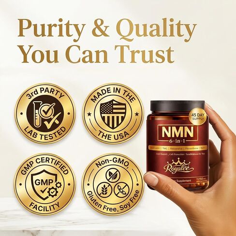 6-in-1 NMN NAD Supplement 1250mg - Enhanced with Resveratrol, Pterostilbene, Quercetin & TMG | NAD+ Support & Optimizer for Cellular Energy, Anti-Aging & DNA Repair - 90 Capsules in Saudi Arabia