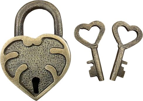 Heart Lock Solid Brass with Antique Finish and Heart Keys (2" x 1.25") in Saudi Arabia