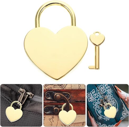 Frcolor Heart-Shaped Small Padlock with Key for Jewelry Box Luggage Suitcase Lock Travel Accessory Gold 2.28X1.73X0.27In in Kuwait