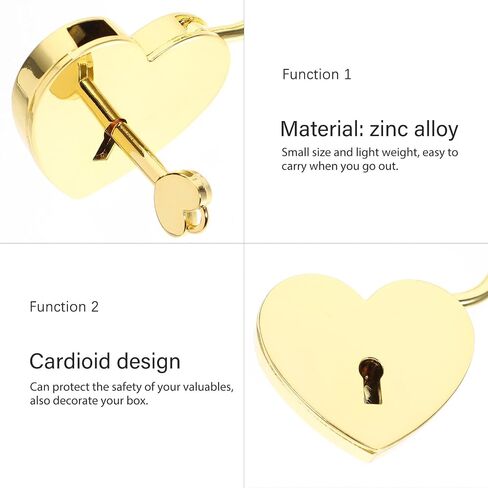 Frcolor Heart-Shaped Small Padlock with Key for Jewelry Box Luggage Suitcase Lock Travel Accessory Gold 2.28X1.73X0.27In in Kuwait