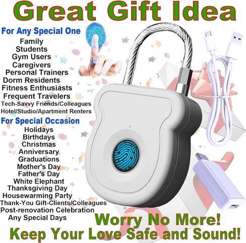 Fingerprint Padlock, 20-User Biometric Lock with Emergency USB Key & Code for Gym Locker, Luggage, Backpacks, Keyless Lock for School, Office, Travel, Dorm, Cabinet, Toolbox & More Indoor in Saudi Arabia