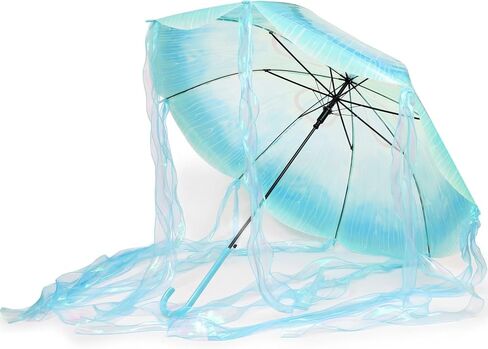 MOAY Jellyfish Umbrella - Cute Clear Transparent Automatic Open Umbrella For Rain - Hanging Jellyfish Style Clear With J Hook Handle Birthday Gifts For Women & Gifts For Girls in Saudi Arabia