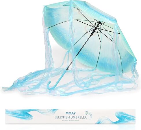 MOAY Jellyfish Umbrella - Cute Clear Transparent Automatic Open Umbrella For Rain - Hanging Jellyfish Style Clear With J Hook Handle Birthday Gifts For Women & Gifts For Girls in Saudi Arabia