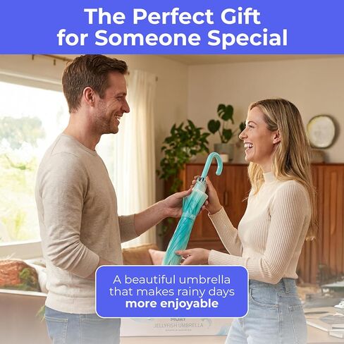 MOAY Jellyfish Umbrella - Cute Clear Transparent Automatic Open Umbrella For Rain - Hanging Jellyfish Style Clear With J Hook Handle Birthday Gifts For Women & Gifts For Girls in Saudi Arabia