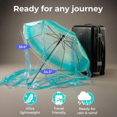 MOAY Jellyfish Umbrella - Cute Clear Transparent Automatic Open Umbrella For Rain - Hanging Jellyfish Style Clear With J Hook Handle Birthday Gifts For Women & Gifts For Girls in Saudi Arabia