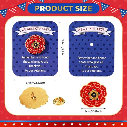 30 Sets Poppy Pins for Memorial Day Poppy Pin with Cards Bulk Veterans Day Gift Red Flower Poppies Enamel Lapel Pin for 4th of July Men Women Clothes Bags Hats in Saudi Arabia