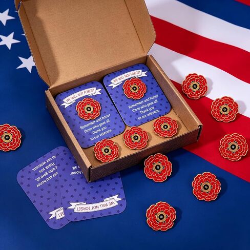 30 Sets Poppy Pins for Memorial Day Poppy Pin with Cards Bulk Veterans Day Gift Red Flower Poppies Enamel Lapel Pin for 4th of July Men Women Clothes Bags Hats in Saudi Arabia