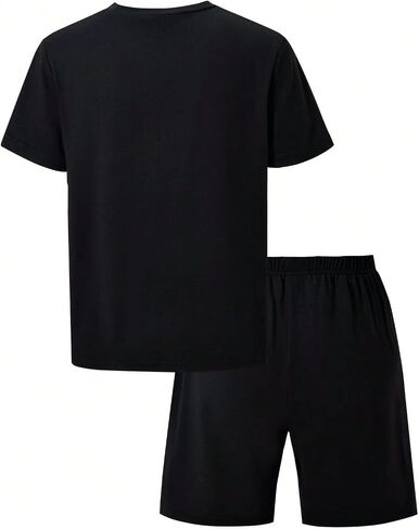 Boys' fashion summer T-shirt shorts two-piece set, colorful guitar printed top paired with letter printed shorts in Kuwait
