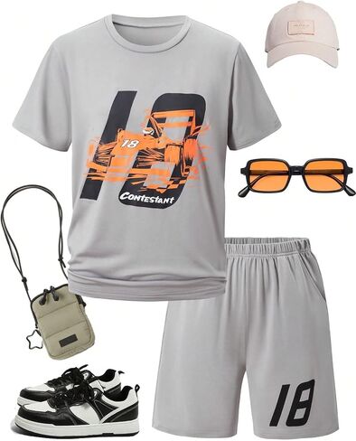 2-piece boys summer clothes sports and leisure letter pattern round neck short sleeved shorts set in Kuwait