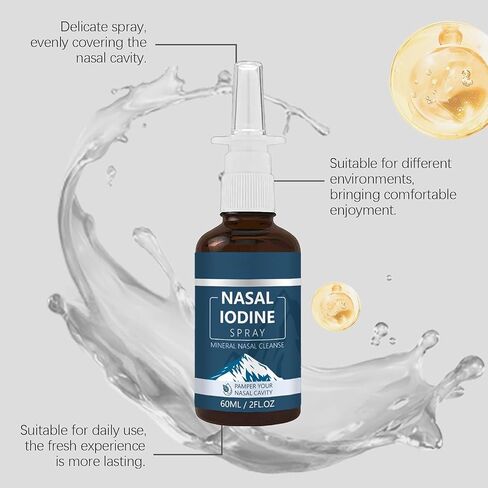 Nutramd Iodine Nasal Spray, Daily Nasal Cleanse & Care Mist with Iodine, Natural Mineral Nasal Cleanser for Dry Air, Travel & Daily Use, 2 fl oz/60ml in Saudi Arabia