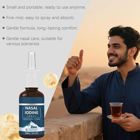 Nutramd Iodine Nasal Spray, Daily Nasal Cleanse & Care Mist with Iodine, Natural Mineral Nasal Cleanser for Dry Air, Travel & Daily Use, 2 fl oz/60ml in Saudi Arabia