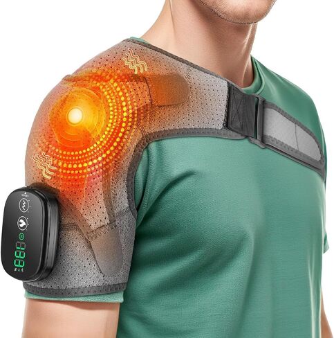Cordless Shoulder Heating Pad, Shoulder Massager for Pain Relief Deep Tissue, Heated Shoulder Wrap with Massage, Heated Shoulder Brace for Rotator Cuff(Gray) in Saudi Arabia