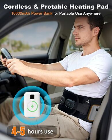 Cordless Heating Pad for Back Pain & Period Cramps, Portable Back Heating Pad Belt Heated Back Brace Rechargeable Wireless Support, 3 Heat & Auto Shut Off, Gifts for Father Dad Men Women in Saudi Arabia