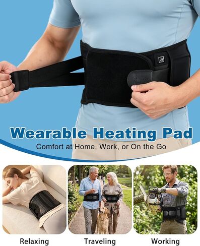 Cordless Heating Pad for Back Pain & Period Cramps, Portable Back Heating Pad Belt Heated Back Brace Rechargeable Wireless Support, 3 Heat & Auto Shut Off, Gifts for Father Dad Men Women in Saudi Arabia