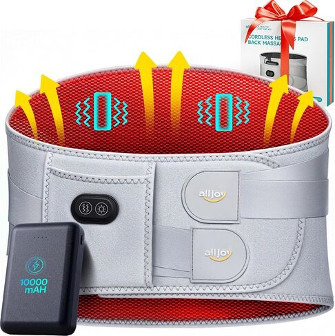 ALLJOY 10000mAh Cordless Heating Pad for Back Pain Relief FSA Eligible HSA, 67" Lower Back Massager with 3 Heat 3 Vibration, Portable Heating Pad for Cramps, Birthday Gifts for Women Men Mom Dad in Saudi Arabia