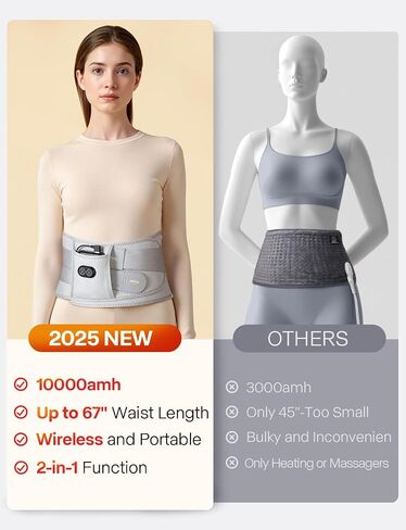ALLJOY 10000mAh Cordless Heating Pad for Back Pain Relief FSA Eligible HSA, 67" Lower Back Massager with 3 Heat 3 Vibration, Portable Heating Pad for Cramps, Birthday Gifts for Women Men Mom Dad in Saudi Arabia