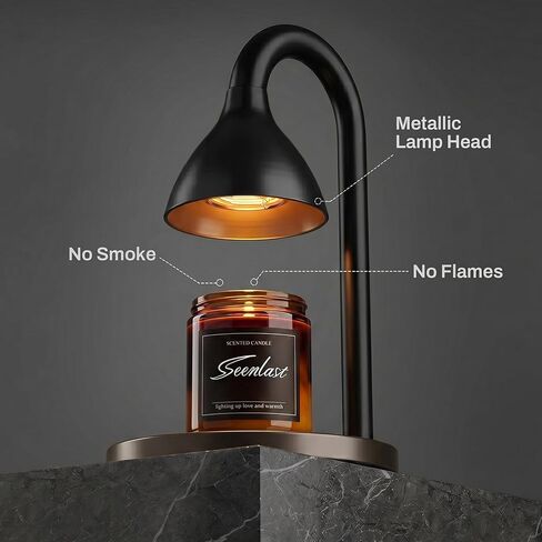 seenlast Candle Warmer Lamp Black – Industrial Minimalist for Home | Electric Wax Warmer with Timer & Dimmer, Black Lamp - Solid Metal for Bar Counter, Living Room, Housewarming Birthday Gift in Saudi Arabia