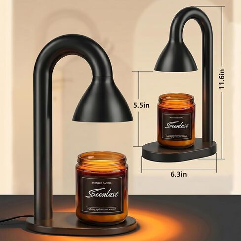seenlast Candle Warmer Lamp Black – Industrial Minimalist for Home | Electric Wax Warmer with Timer & Dimmer, Black Lamp - Solid Metal for Bar Counter, Living Room, Housewarming Birthday Gift in Saudi Arabia
