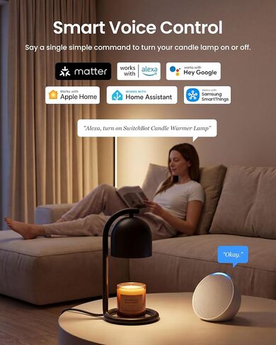 SwitchBot Smart Candle Warmer Lamp App & Voice Control, Flameless Wax Melter with Timer, Bulb x2, for Jar Candles, 1%-100% Dimmable, Matter for Apple Home & Alexa, Women Birthday Housewarming Gift in Saudi Arabia