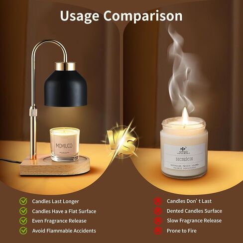 Candle Warmer Lamp with Timer and Dimmer, Height Adjustable Wax Melt Warmer for Jar Candles, Modern Retro Black Glass Shade with Wood Base, Aesthetic Home Decor, Birthday Gifts for Women Mom in Kuwait