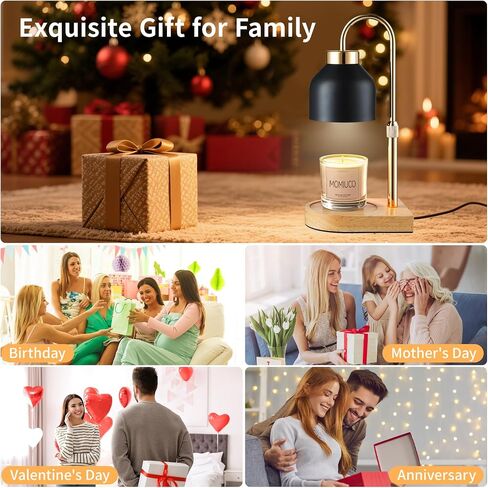Candle Warmer Lamp with Timer and Dimmer, Height Adjustable Wax Melt Warmer for Jar Candles, Modern Retro Black Glass Shade with Wood Base, Aesthetic Home Decor, Birthday Gifts for Women Mom in Kuwait