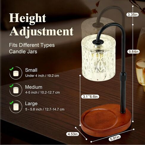 Dreamholder Electric Candle Warmer Lamp with Timer, Dimmable Candle Lamp with Adjustable Height, Wax Melter for Jar Candles Wood Base Floral Home Decor Gifts for Women Mom, Walnut Wood in Saudi Arabia