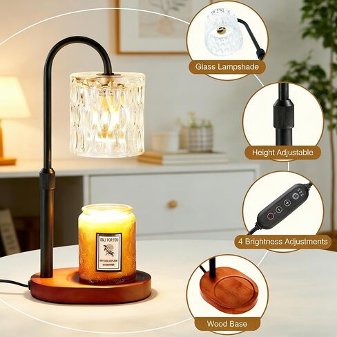 Dreamholder Electric Candle Warmer Lamp with Timer, Dimmable Candle Lamp with Adjustable Height, Wax Melter for Jar Candles Wood Base Floral Home Decor Gifts for Women Mom, Walnut Wood in Saudi Arabia