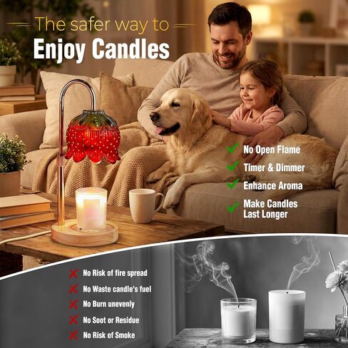 Yoss Strawberry Candle Warmer Lamp with Timer - Adjustable Height with Dimmable Warmer Lamp with Two Bulbs for All Candle Jars - Cute Strawberry Decor Gifts for Birthday Valentine Day for Women in Kuwait