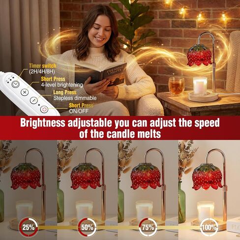 Yoss Strawberry Candle Warmer Lamp with Timer - Adjustable Height with Dimmable Warmer Lamp with Two Bulbs for All Candle Jars - Cute Strawberry Decor Gifts for Birthday Valentine Day for Women in Kuwait