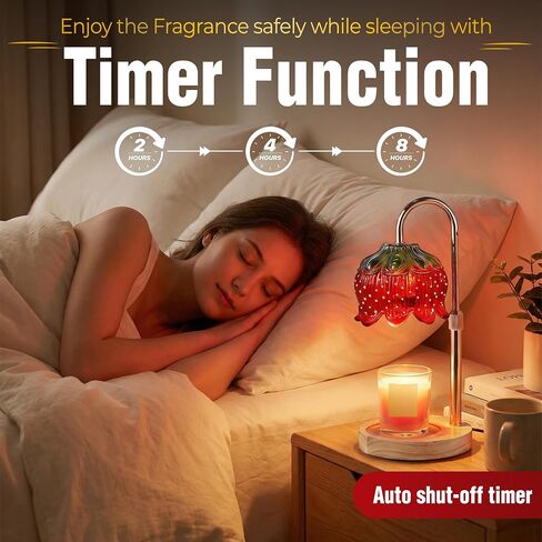 Yoss Strawberry Candle Warmer Lamp with Timer - Adjustable Height with Dimmable Warmer Lamp with Two Bulbs for All Candle Jars - Cute Strawberry Decor Gifts for Birthday Valentine Day for Women in Kuwait