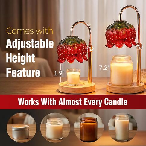 Yoss Strawberry Candle Warmer Lamp with Timer - Adjustable Height with Dimmable Warmer Lamp with Two Bulbs for All Candle Jars - Cute Strawberry Decor Gifts for Birthday Valentine Day for Women in Kuwait