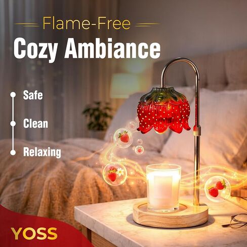Yoss Strawberry Candle Warmer Lamp with Timer - Adjustable Height with Dimmable Warmer Lamp with Two Bulbs for All Candle Jars - Cute Strawberry Decor Gifts for Birthday Valentine Day for Women in Kuwait