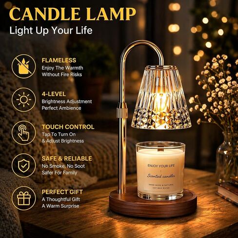 LIAPOTT Candle Warmer Lamp with Timer & Dimmer, Height Adjustable Wax Melt Warmer Lamp with 2 Bulbs for Jar Candles, Flameless Candle Warmer, Housewarming Gifts for New Home, Gifts for Women in Kuwait
