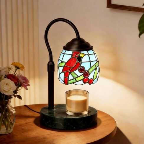 Tiffany Cardinal Electric Candle Warmer Lamp with Marble Base, Height Adjustable Wax Melt Lamp with Auto Shut-Off Timer, Red Bird Dimmable Fragrance Warmer for Home Office Decor & Memorial Gifts in Saudi Arabia