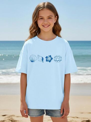 Tewmeu Hawaiian Shirts for Girls Oversize Beach Outfits Hibiscus Flower Shirt Teens Summer Vacation Clothes 7-14 Year in Saudi Arabia