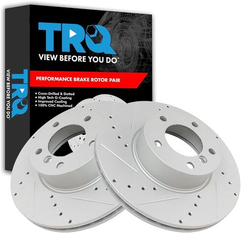 TRQ Front Performance Brake Rotors Set Premium G-Coated Cross Drilled & Slotted Compatible with 1990-1993 Mazda Miata in Saudi Arabia