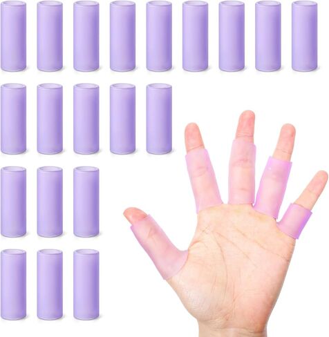 20Pcs Silicone Finger Protectors, Gel Finger Sleeves for Pain Relief Fingers Cots for Cracked Skin Blisters Calluses Trigger Fingers(Purple) in Kuwait