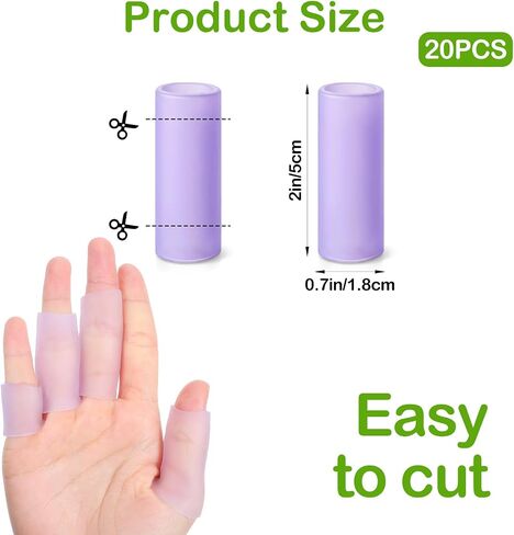 20Pcs Silicone Finger Protectors, Gel Finger Sleeves for Pain Relief Fingers Cots for Cracked Skin Blisters Calluses Trigger Fingers(Purple) in Kuwait