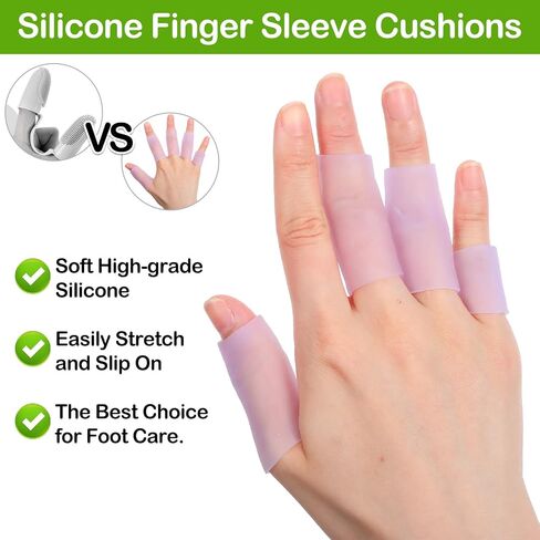 20Pcs Silicone Finger Protectors, Gel Finger Sleeves for Pain Relief Fingers Cots for Cracked Skin Blisters Calluses Trigger Fingers(Purple) in Kuwait