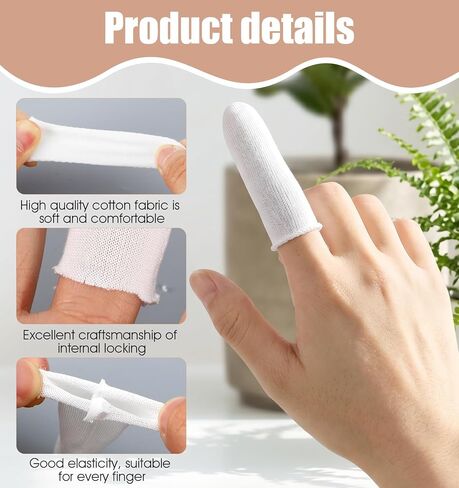 200 Pcs Cotton Finger Sleeves, Cotton Finger Cots Fingers Toe Sleeves & Thumb Protectors for Fingertips Protection, Comfortable and Breathable (White) in Saudi Arabia