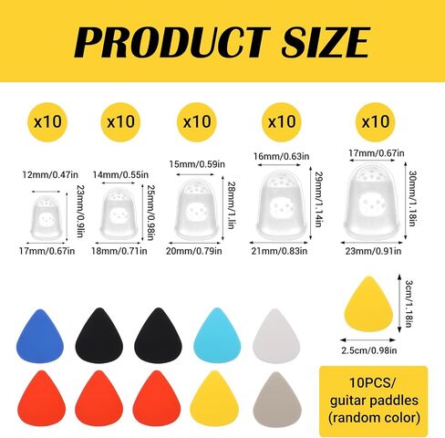50 Pcs Guitar Fingertip Protectors, 5 Sizes Silicone Finger Tips Protectors with 10 Picks for Acoustic Electric Guitar Ukulele Banjo Mandolin, Reusable Practice Kit in Kuwait