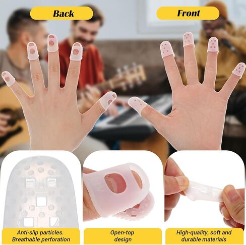 50 Pcs Guitar Fingertip Protectors, 5 Sizes Silicone Finger Tips Protectors with 10 Picks for Acoustic Electric Guitar Ukulele Banjo Mandolin, Reusable Practice Kit in Kuwait