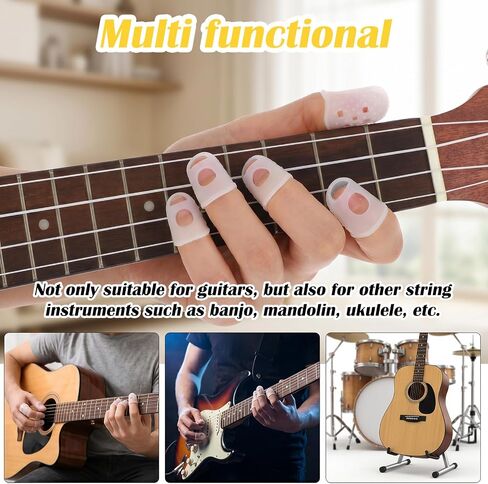 50 Pcs Guitar Fingertip Protectors, 5 Sizes Silicone Finger Tips Protectors with 10 Picks for Acoustic Electric Guitar Ukulele Banjo Mandolin, Reusable Practice Kit in Kuwait