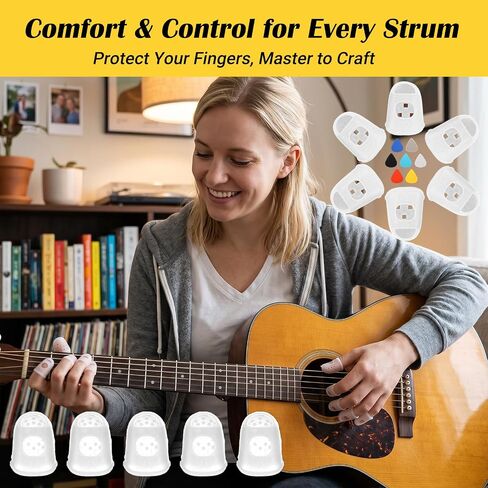 50 Pcs Guitar Fingertip Protectors, 5 Sizes Silicone Finger Tips Protectors with 10 Picks for Acoustic Electric Guitar Ukulele Banjo Mandolin, Reusable Practice Kit in Kuwait