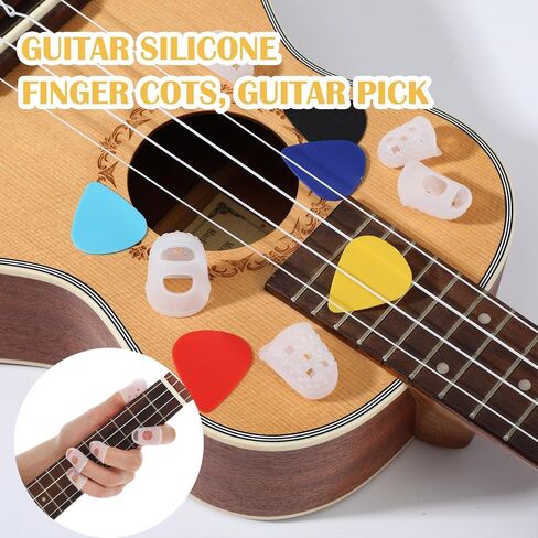 50 Pcs Guitar Fingertip Protectors, 5 Sizes Silicone Finger Tips Protectors with 10 Picks for Acoustic Electric Guitar Ukulele Banjo Mandolin, Reusable Practice Kit in Kuwait